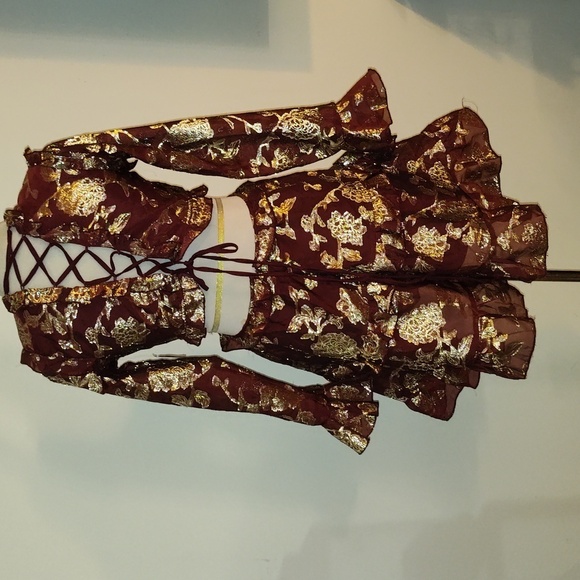 Altar’d State Burgundy, Gold flowers Dress w Cut outs + Lace up Back  si… - Picture 2 of 16